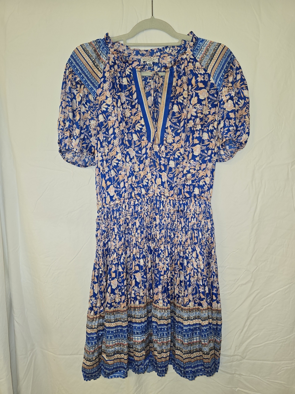 Current Air Blue Floral Midi Dress with Orange Accents